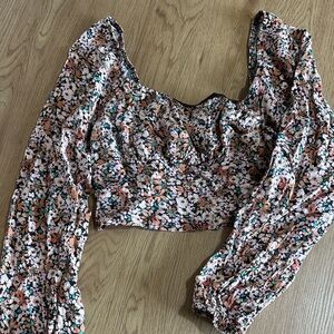 Wild Fable Floral Long Sleeve Crop Top - Black, Pink, White